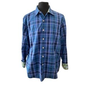 Robert Graham Mens Blue Plaid Button Down Shirt Size 2XL Business Casual Collar